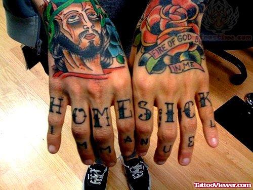 Home Sick Word Tattoos on Fingers