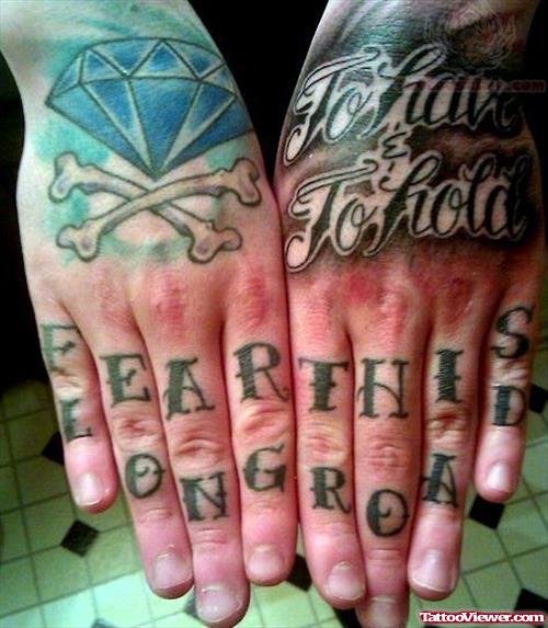 Fear This Wording Tattoo On Fingers