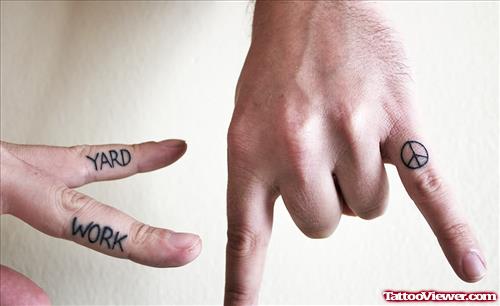 Yard Work And Logo Tattoo On Finger