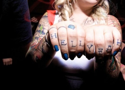 Hell Yeah Tattoo On Fingers