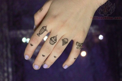 Bow And Ice Cream Tattoos On Fingers