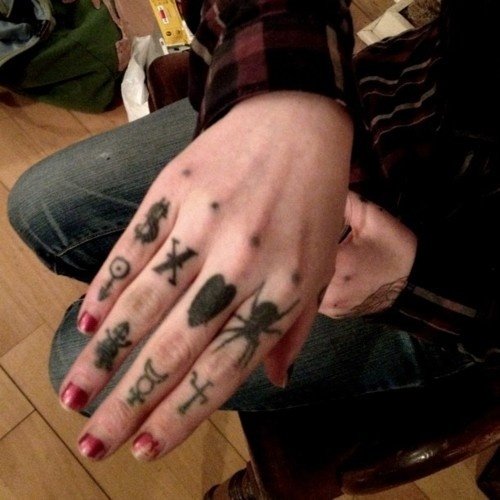 Spider And Heart Finger Tattoos