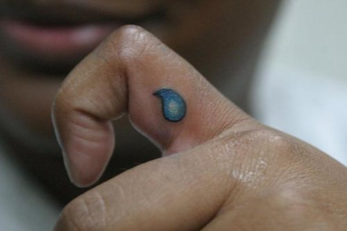 Blue Ink Drops Finger Tattoo