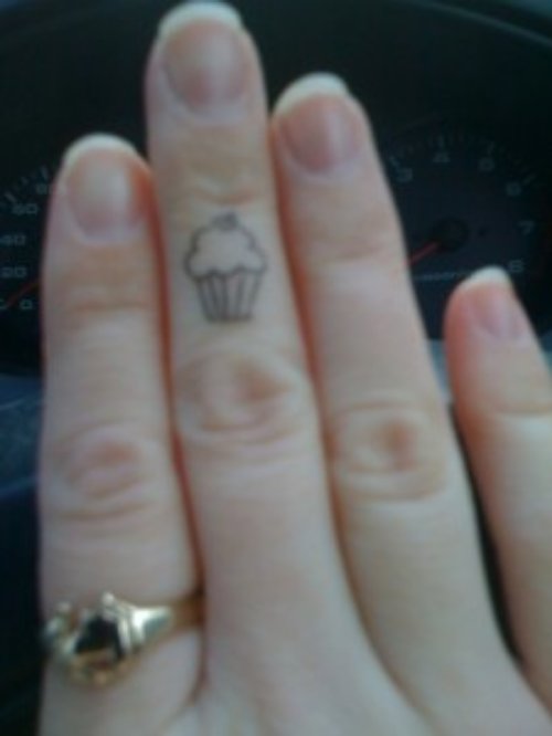 Cup Cake Finger Tattoo
