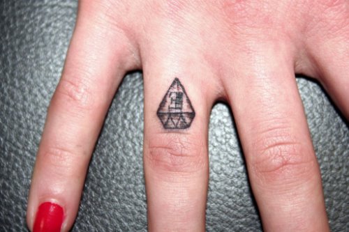 Black Ink Diamond Finger Tattoo For Girls