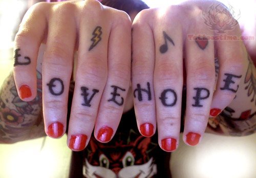 Love Hope Tattoo On Fingers