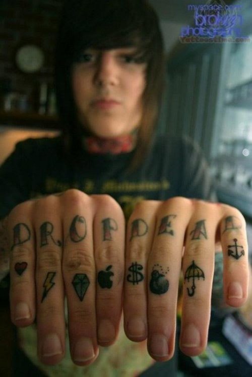 Drop Dead Tattoo On Fingers