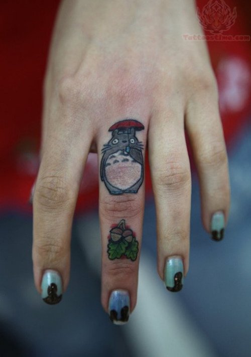 Rat With Umbrella Tattoo On Finger
