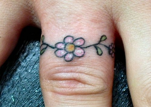 Color Flower Finger Tattoo