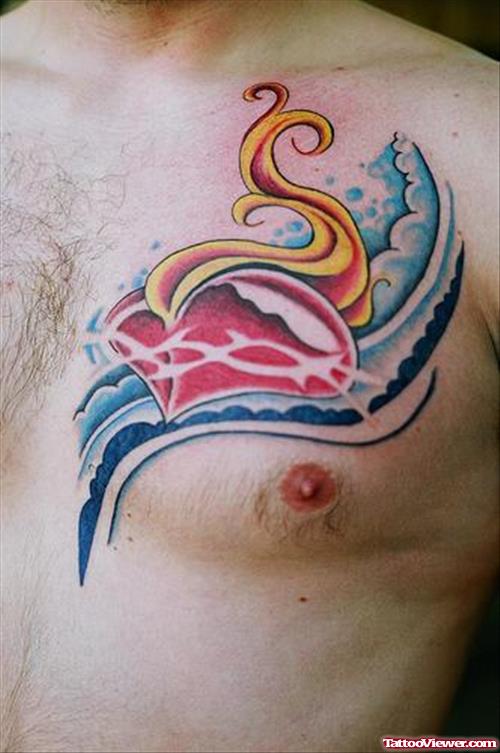 Fire Flame Tattoo On Man Chest