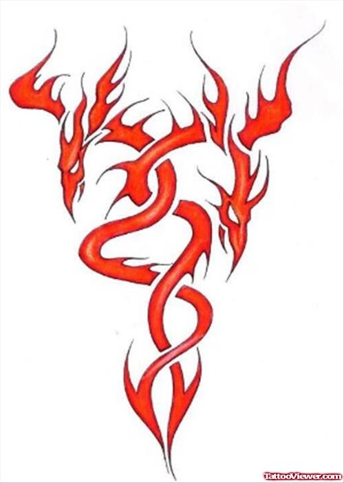 Red Ink Tribal Fire Flame Tattoo Design