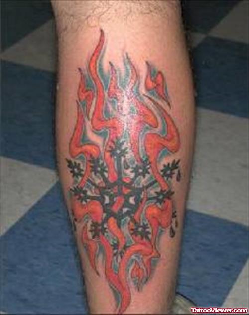 Red Flames Tattoo On Back Leg