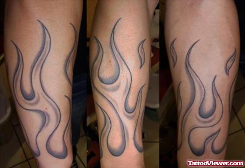 Grey Ink Flames Tattoos On Sleeve