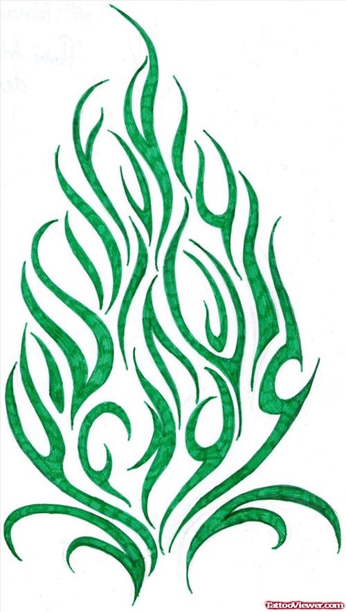 Green Ink Fire n Flame Tattoo Design