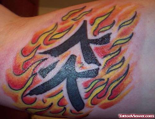 Fire n Flame Tattoo On Bicep