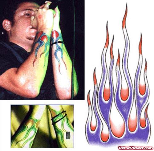 Colored Fire And Flame Tattoo Design