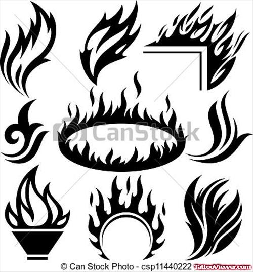 Black Ink Tribal Fire n Flame Tattoos Designs