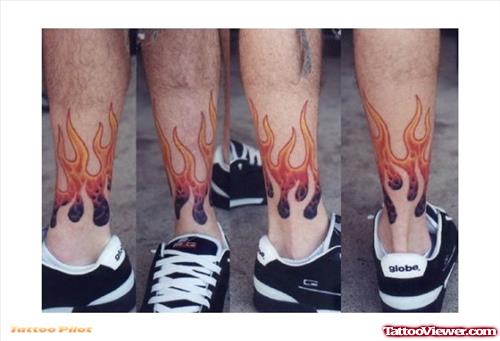 Fire And Flame Tattoos On Leg
