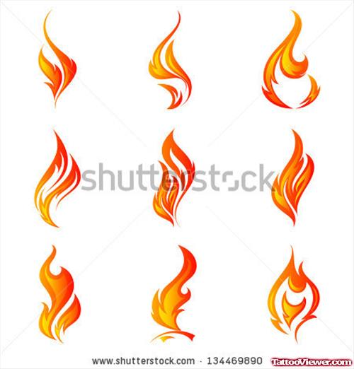 Colored Fire Flame Tattoo Design