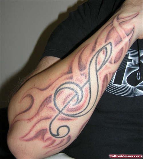 Violen Key With Fire and Flame Tattoo On Sleeve