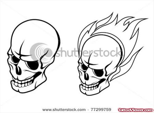 Skull On Fire Tattoo Design