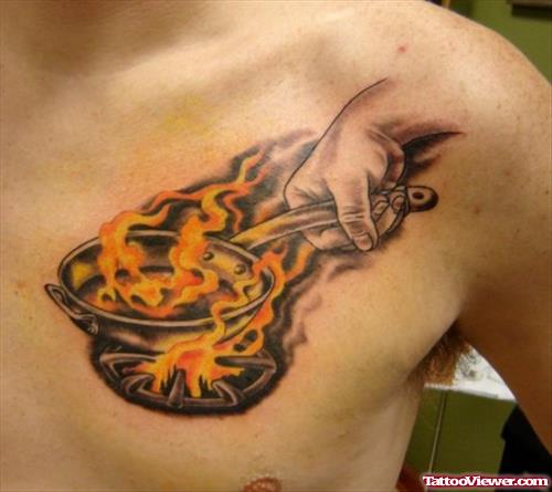 Fire and Flame Tattoo On Man Chest