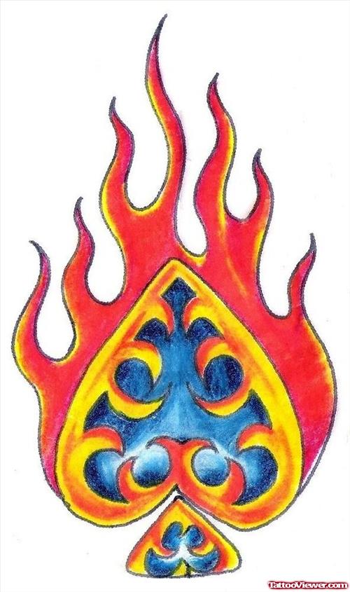 Colored Fire n Flame Ace Tattoo Design