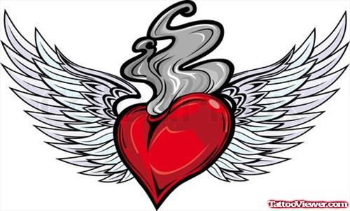 Winged Sacred Heart Fire n Flame Tattoo Design