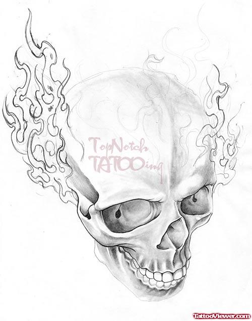 Skull With Fire and Flame Tattoo Design