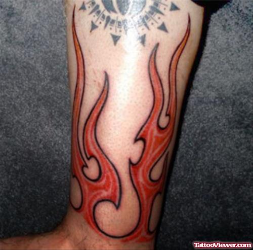 Red Flames Tattoos On Leg