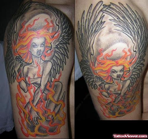 Fire Flame Tattoo On Right Half Sleeve
