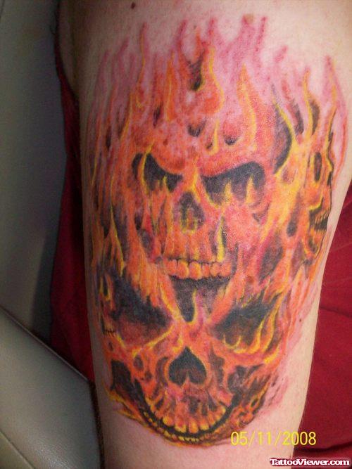 Flaming Skull Tattoo On Half Sleeve