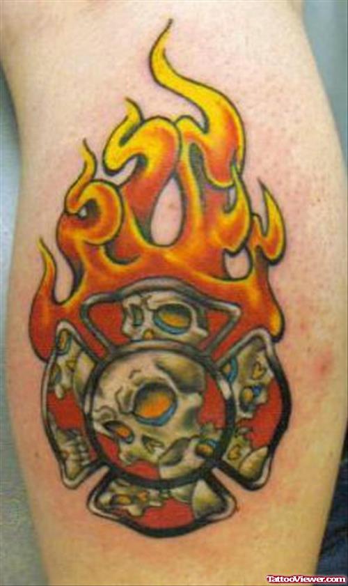 Fire n Flaming Firefighter Logo Tattoo