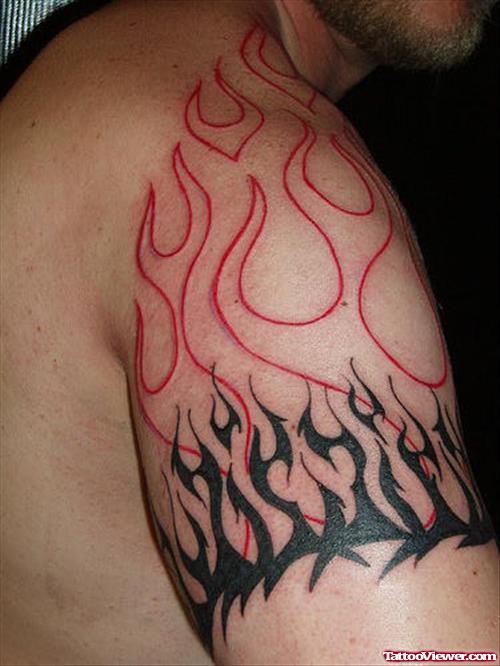 Fire and Flame Tattoo On Right Shoulder