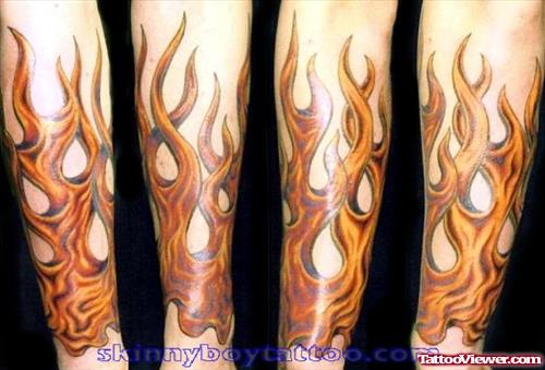 Colored Flames Tattoos On Sleeve