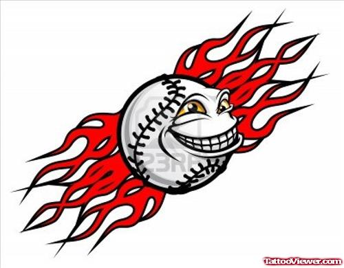 Red Tribal Baseballs Fire Flame Tattoo Design