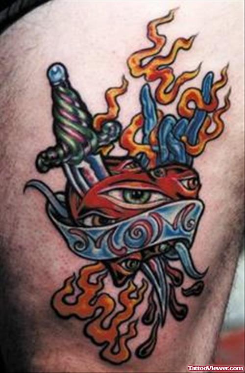 Fire Flame Dagger Heart Tattoo