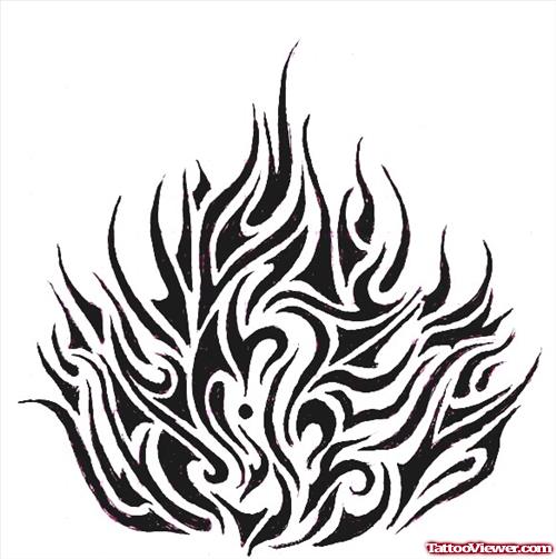 Best Black Ink Tribal Fire and Flame Tattoo Design