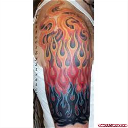 Fire n Flame Tattoo On Right Half Sleeve