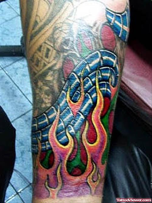 Colored Fire n Flame Tattoo On Arm