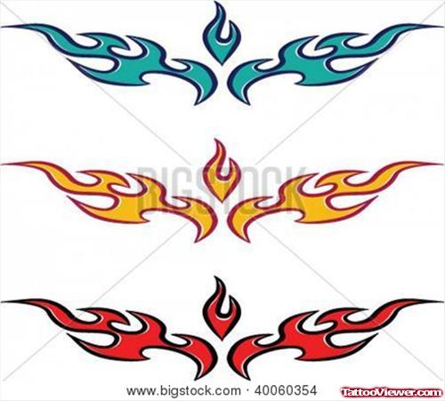 Colored Fire Flame Tattoos Designs