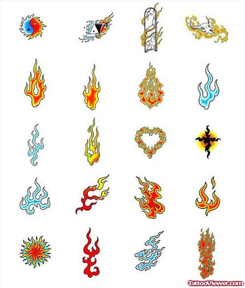 Color Fire Flame Tattoos Designs