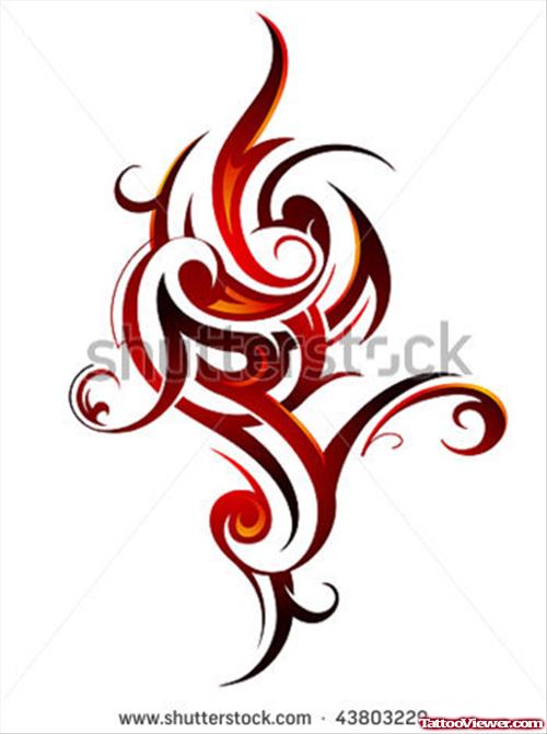 Beautiful Black Ink Tribal Fire n Flame Tattoo Design
