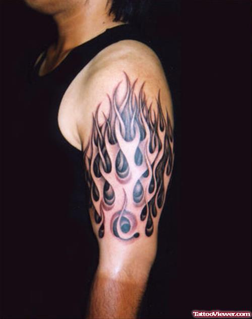 Latest Fire n Flame Tattoo On Left Half Sleeve