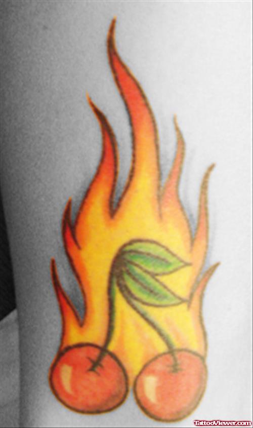 Fire Flame Cherry Tattoo