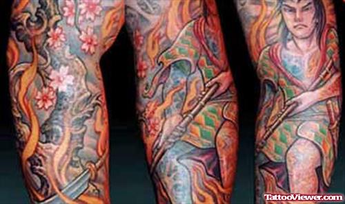 Colored Sleeve Fire n Flame Tattoo