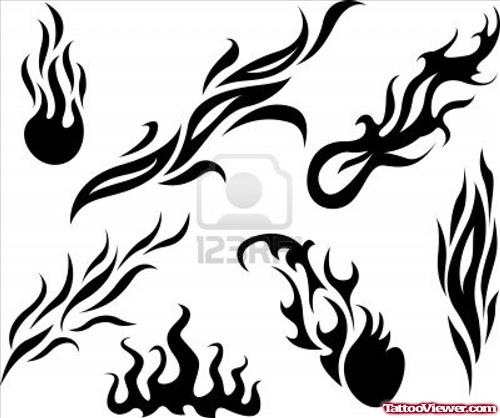 Awesome Black Ink Tribal Fire n Flame Tattoos Designs