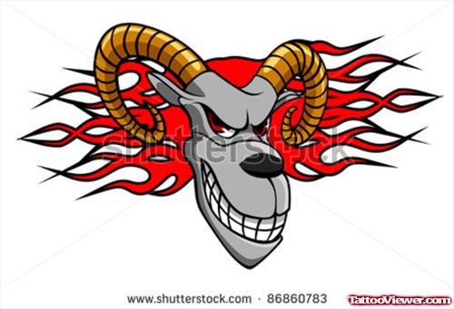 Red Flames And Aries Tattoo Design