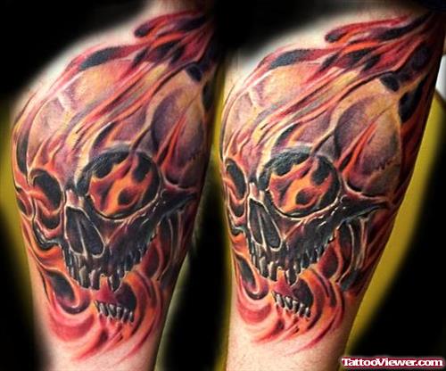 Fire n Flame Skull Tattoo