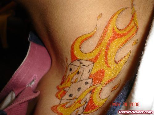 Dice With Fire Flame Tattoo